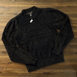 White House Black Market Black Metallic Tinsel Trim XS Sweater NWT